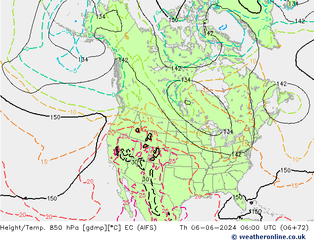 Height/Temp. 850 hPa EC (AIFS) Čt 06.06.2024 06 UTC