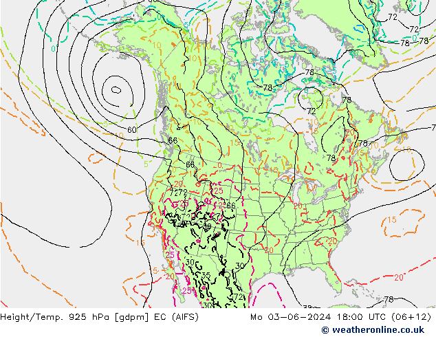 Height/Temp. 925 hPa EC (AIFS) Po 03.06.2024 18 UTC