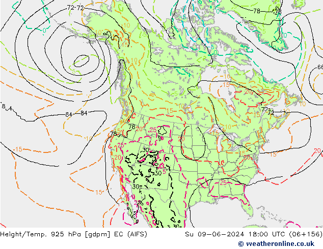 Hoogte/Temp. 925 hPa EC (AIFS) zo 09.06.2024 18 UTC