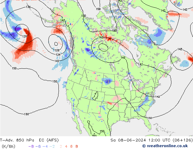 T-Adv. 850 hPa EC (AIFS) Sa 08.06.2024 12 UTC