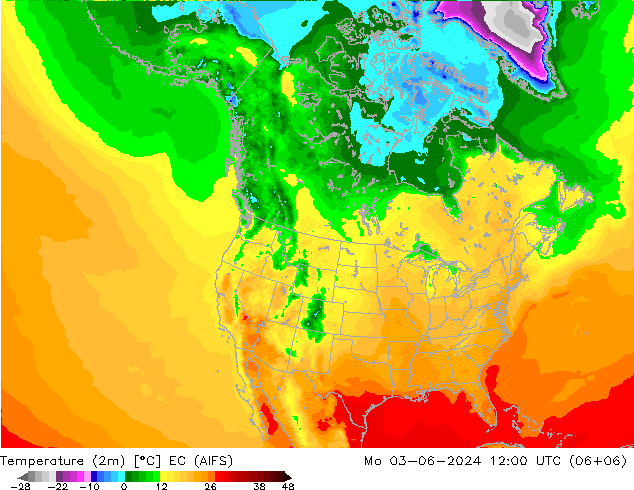 Temperature (2m) EC (AIFS) Mo 03.06.2024 12 UTC