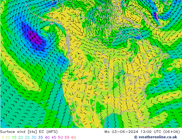 Viento 10 m EC (AIFS) lun 03.06.2024 12 UTC