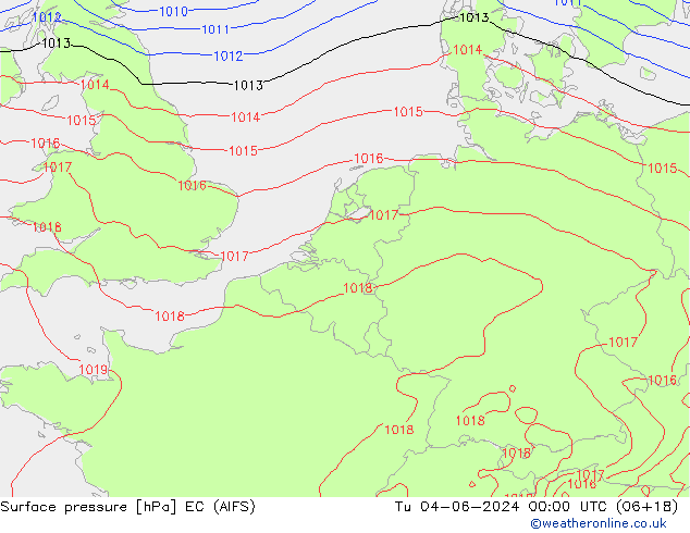 Surface pressure EC (AIFS) Tu 04.06.2024 00 UTC