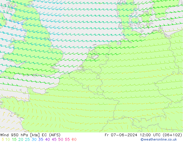 Wind 950 hPa EC (AIFS) vr 07.06.2024 12 UTC