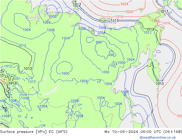 Yer basıncı EC (AIFS) Pzt 10.06.2024 06 UTC