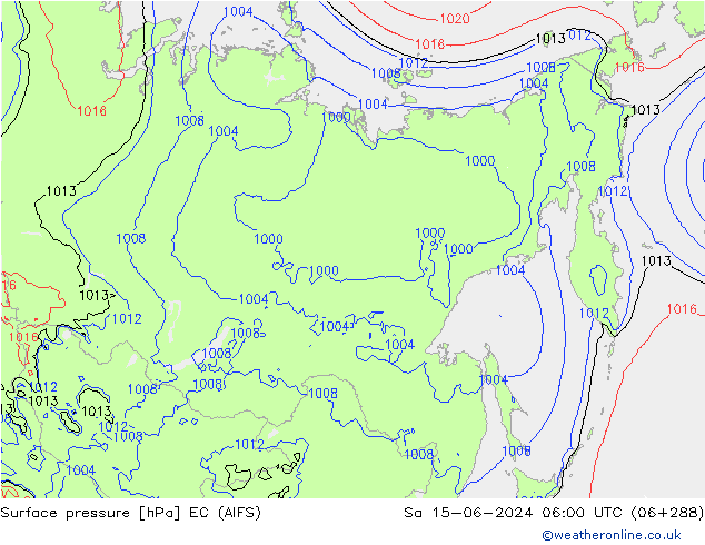 Surface pressure EC (AIFS) Sa 15.06.2024 06 UTC