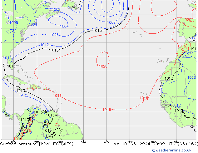 Presión superficial EC (AIFS) lun 10.06.2024 00 UTC