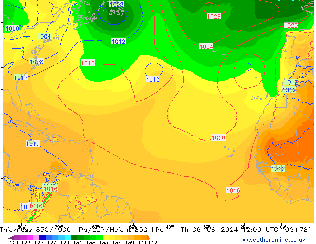 Dikte 850-1000 hPa EC (AIFS) do 06.06.2024 12 UTC