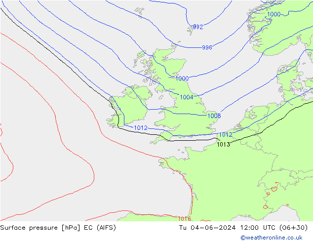 Atmosférický tlak EC (AIFS) Út 04.06.2024 12 UTC