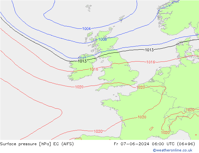 Atmosférický tlak EC (AIFS) Pá 07.06.2024 06 UTC