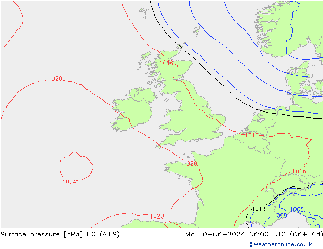 Atmosférický tlak EC (AIFS) Po 10.06.2024 06 UTC