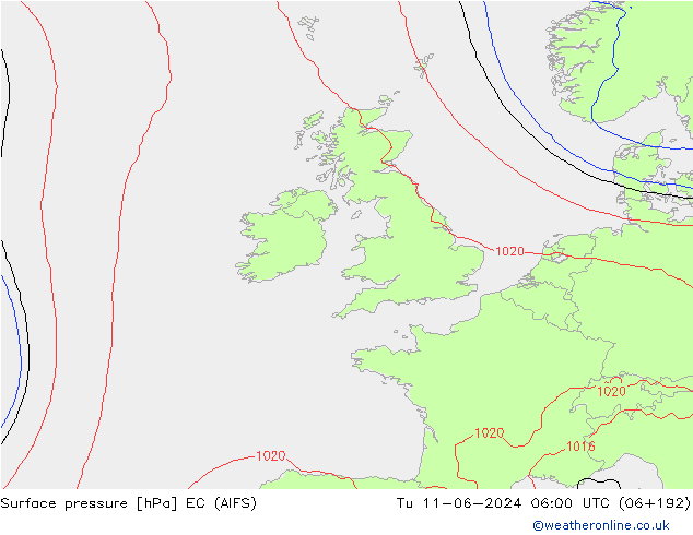 Surface pressure EC (AIFS) Tu 11.06.2024 06 UTC