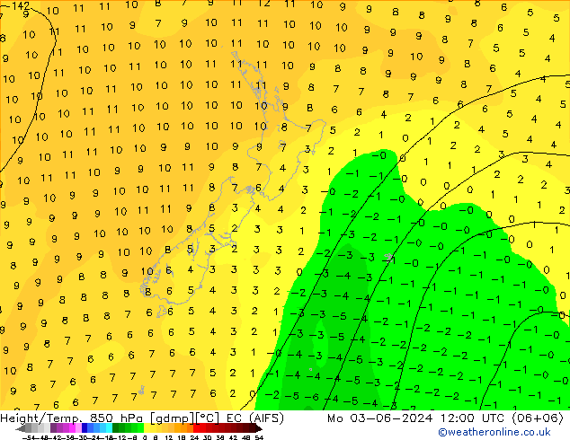 Height/Temp. 850 hPa EC (AIFS) Seg 03.06.2024 12 UTC