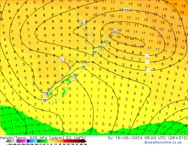 Height/Temp. 925 hPa EC (AIFS) Su 16.06.2024 06 UTC