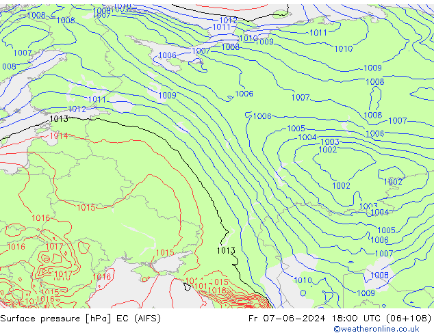 Presión superficial EC (AIFS) vie 07.06.2024 18 UTC