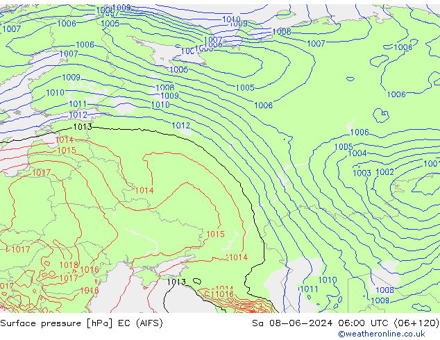 Surface pressure EC (AIFS) Sa 08.06.2024 06 UTC