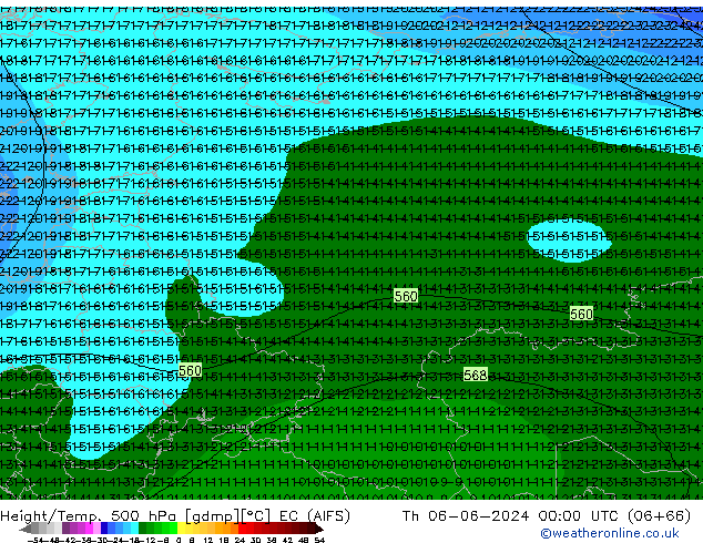 Height/Temp. 500 hPa EC (AIFS) Qui 06.06.2024 00 UTC