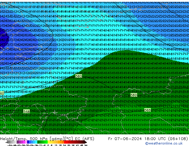 Hoogte/Temp. 500 hPa EC (AIFS) vr 07.06.2024 18 UTC