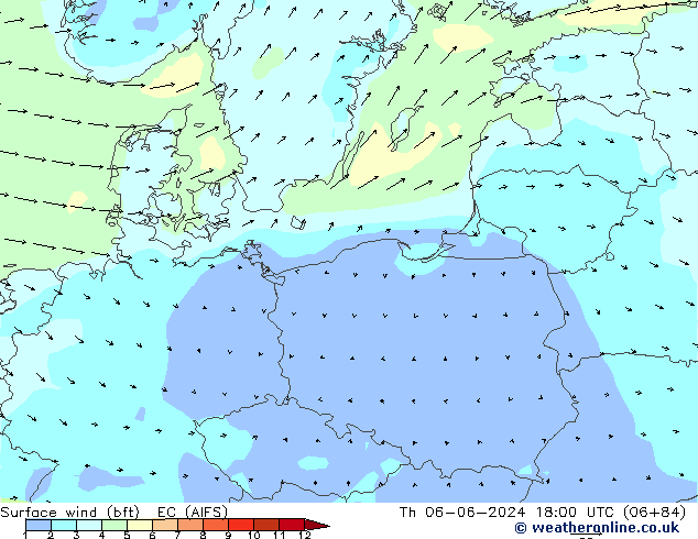 Vent 10 m (bft) EC (AIFS) jeu 06.06.2024 18 UTC