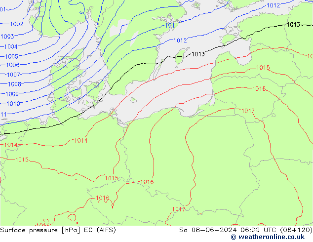 Presión superficial EC (AIFS) sáb 08.06.2024 06 UTC