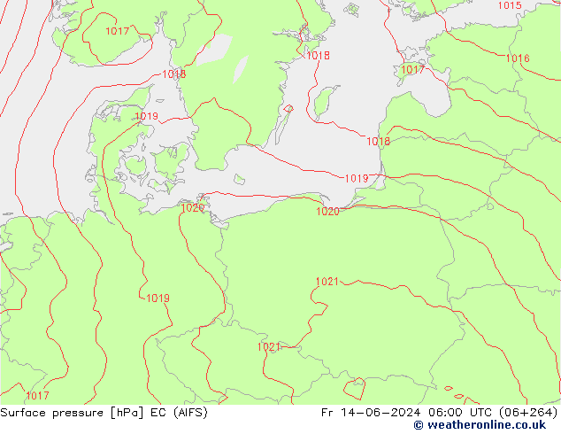 Atmosférický tlak EC (AIFS) Pá 14.06.2024 06 UTC