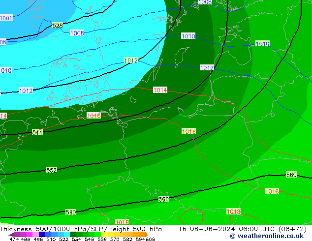 Thck 500-1000гПа EC (AIFS) чт 06.06.2024 06 UTC