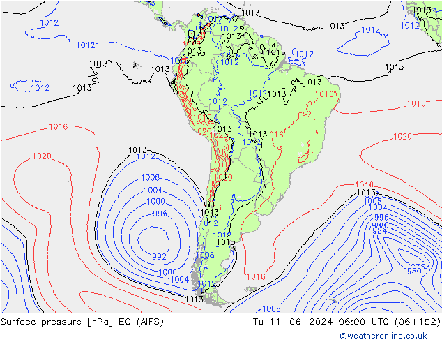 pression de l'air EC (AIFS) mar 11.06.2024 06 UTC