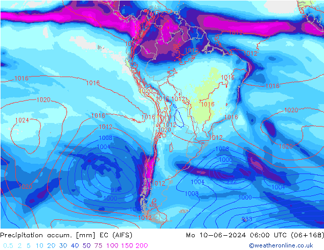 Precipitation accum. EC (AIFS) Po 10.06.2024 06 UTC