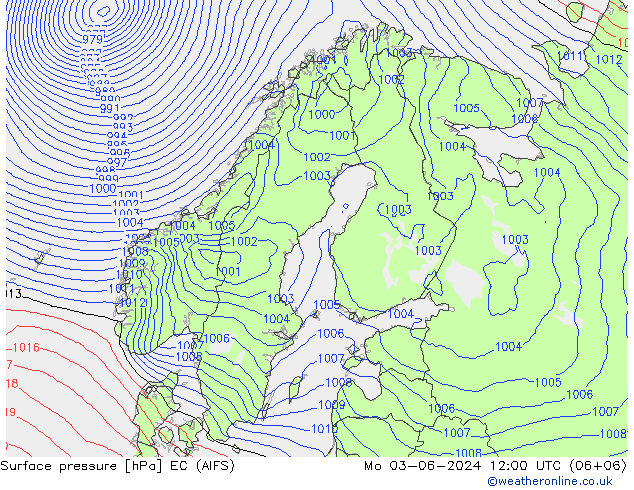 Surface pressure EC (AIFS) Mo 03.06.2024 12 UTC