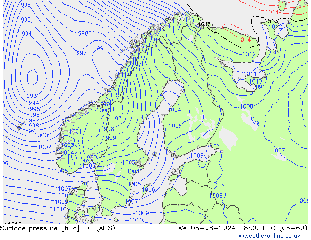 Atmosférický tlak EC (AIFS) St 05.06.2024 18 UTC