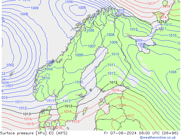 Surface pressure EC (AIFS) Fr 07.06.2024 06 UTC