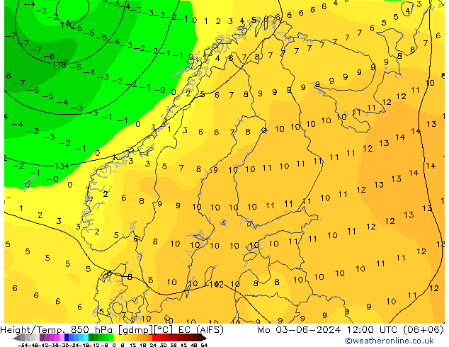 Height/Temp. 850 гПа EC (AIFS) пн 03.06.2024 12 UTC