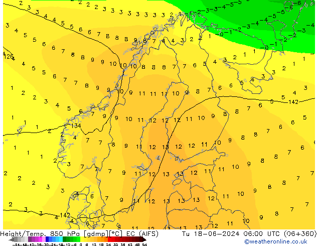 Height/Temp. 850 hPa EC (AIFS) Di 18.06.2024 06 UTC