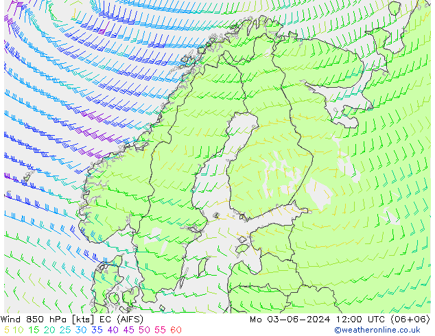 Vento 850 hPa EC (AIFS) Seg 03.06.2024 12 UTC