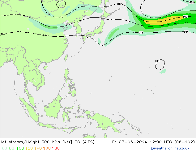 Jet stream/Height 300 hPa EC (AIFS) Fr 07.06.2024 12 UTC