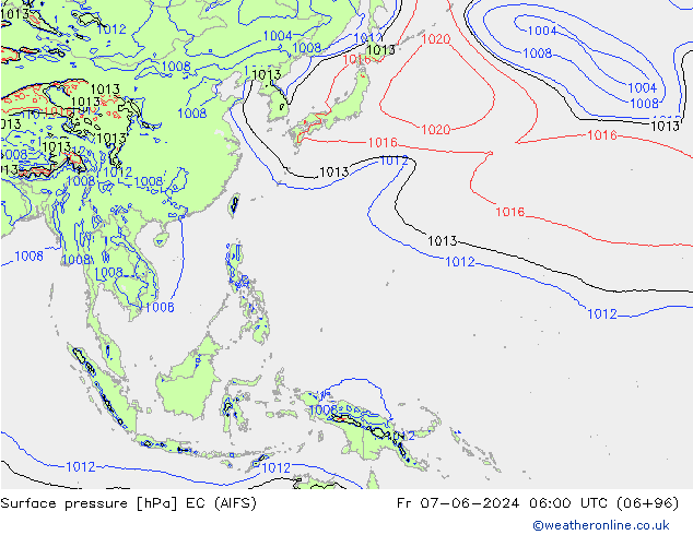 Pressione al suolo EC (AIFS) ven 07.06.2024 06 UTC