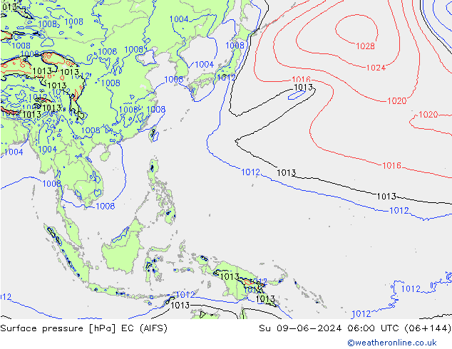 Atmosférický tlak EC (AIFS) Ne 09.06.2024 06 UTC