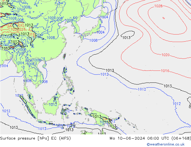 Presión superficial EC (AIFS) lun 10.06.2024 06 UTC