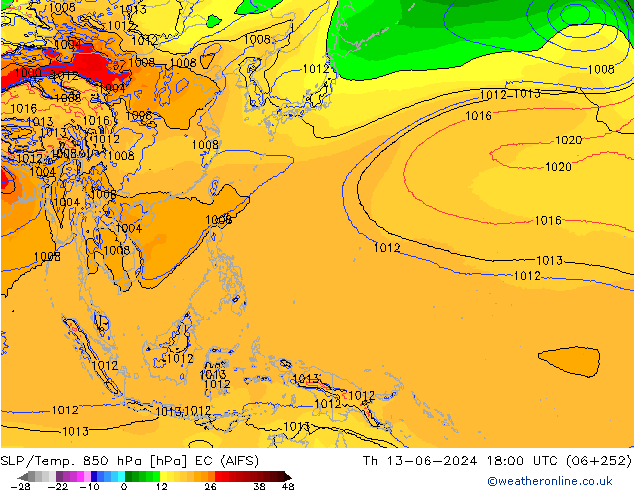 SLP/Temp. 850 hPa EC (AIFS) do 13.06.2024 18 UTC