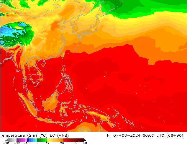 Temperatura (2m) EC (AIFS) ven 07.06.2024 00 UTC