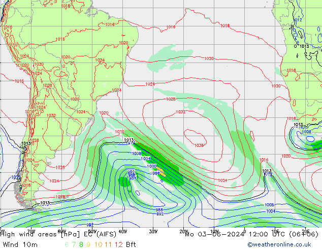 High wind areas EC (AIFS) lun 03.06.2024 12 UTC