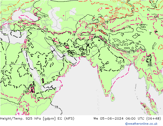 Height/Temp. 925 hPa EC (AIFS) mer 05.06.2024 06 UTC