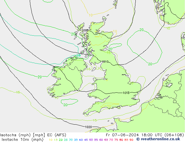 Isotachs (mph) EC (AIFS) Fr 07.06.2024 18 UTC