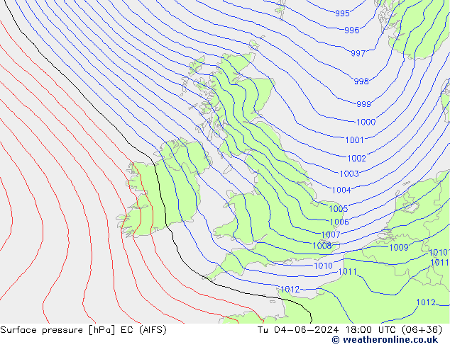 Atmosférický tlak EC (AIFS) Út 04.06.2024 18 UTC