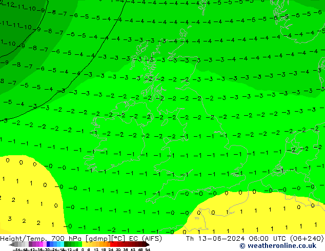 Height/Temp. 700 hPa EC (AIFS) Th 13.06.2024 06 UTC