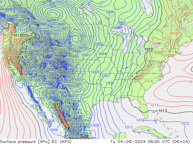 Atmosférický tlak EC (AIFS) Út 04.06.2024 06 UTC