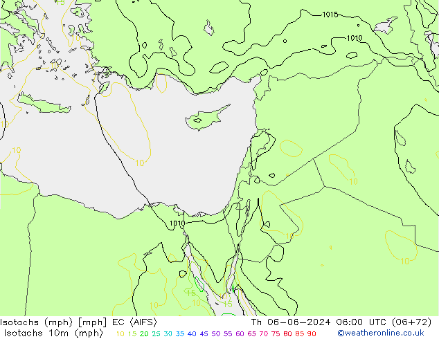 Isotachen (mph) EC (AIFS) do 06.06.2024 06 UTC