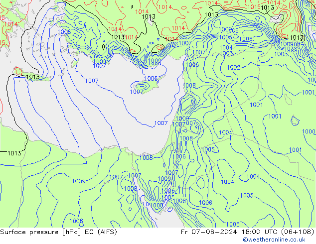 Pressione al suolo EC (AIFS) ven 07.06.2024 18 UTC