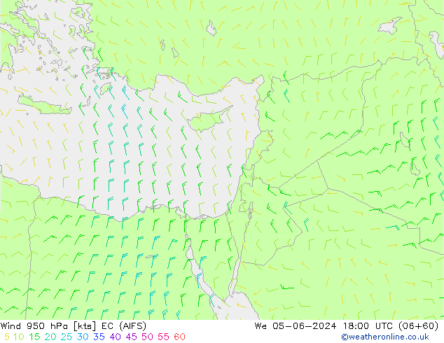 Rüzgar 950 hPa EC (AIFS) Çar 05.06.2024 18 UTC