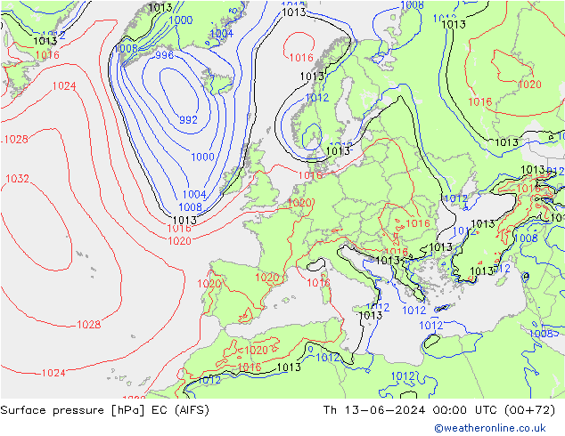 ciśnienie EC (AIFS) czw. 13.06.2024 00 UTC